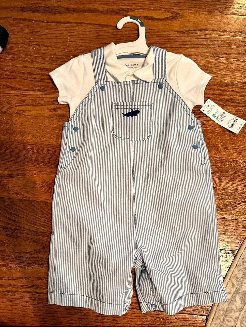 Carter's Baby 2-Piece Stripe Overall Set Blue & White 18M